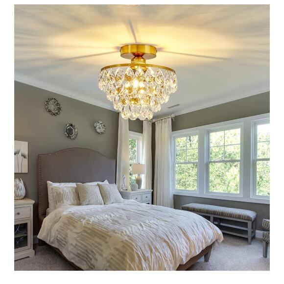 YYJLX Modern Crystal Semi Flush Mount Gold Ceiling Light Fixture 9.8" E26 - Picture 11 of 11